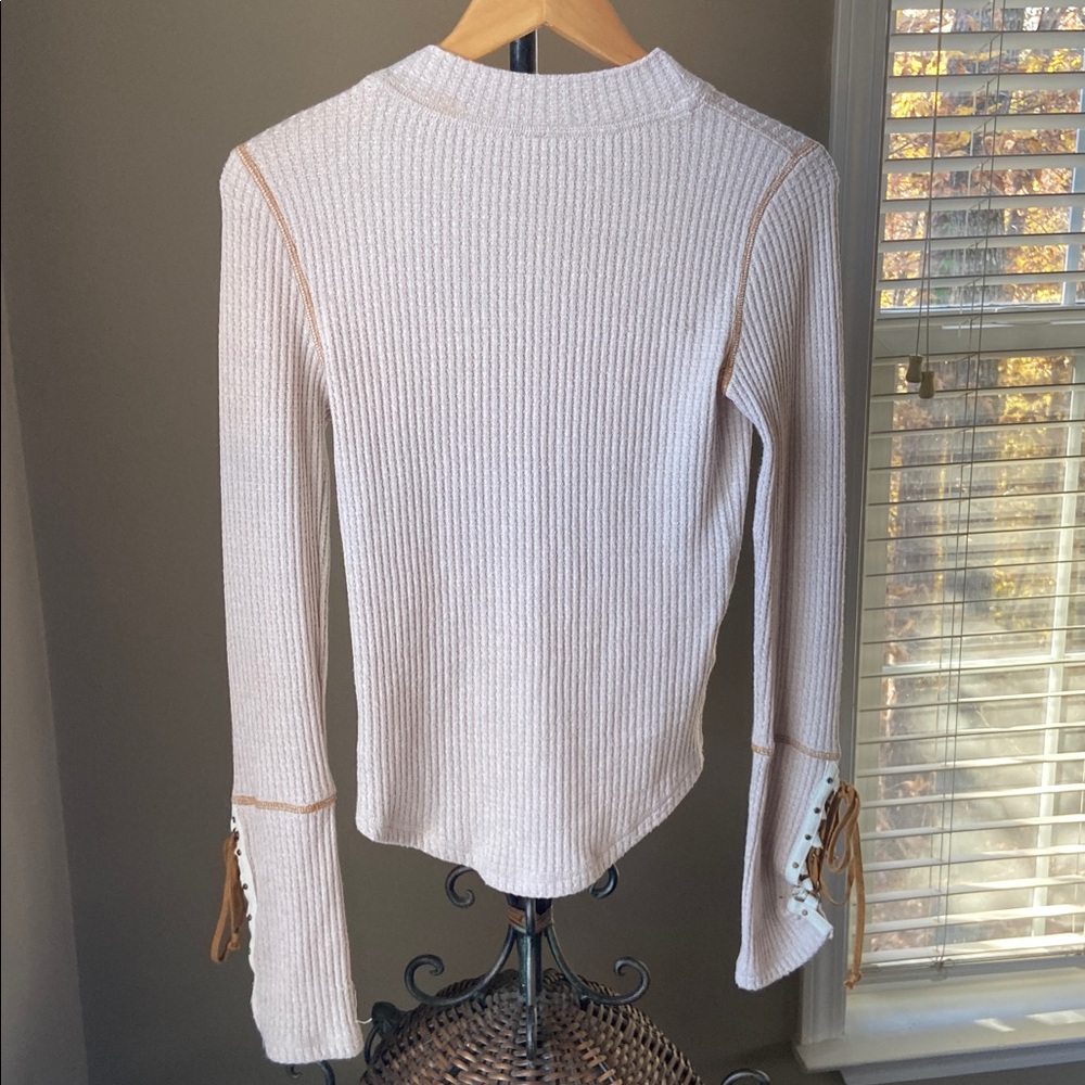 Free People Ivory Mountaineer Lace Up Long Sleeve Thermal Tee - Size Small - Picture 6 of 9